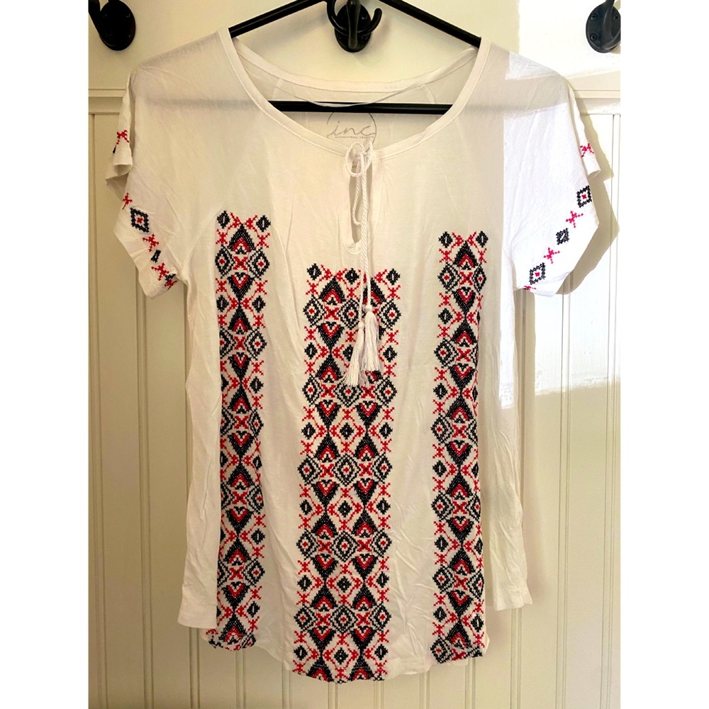 INC bohemian embroidered shirt